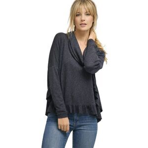 ANTHROPOLOGIE POSTMARK Women's Orley Metallic Knit Ruffle Sweater Blue Size XS/S